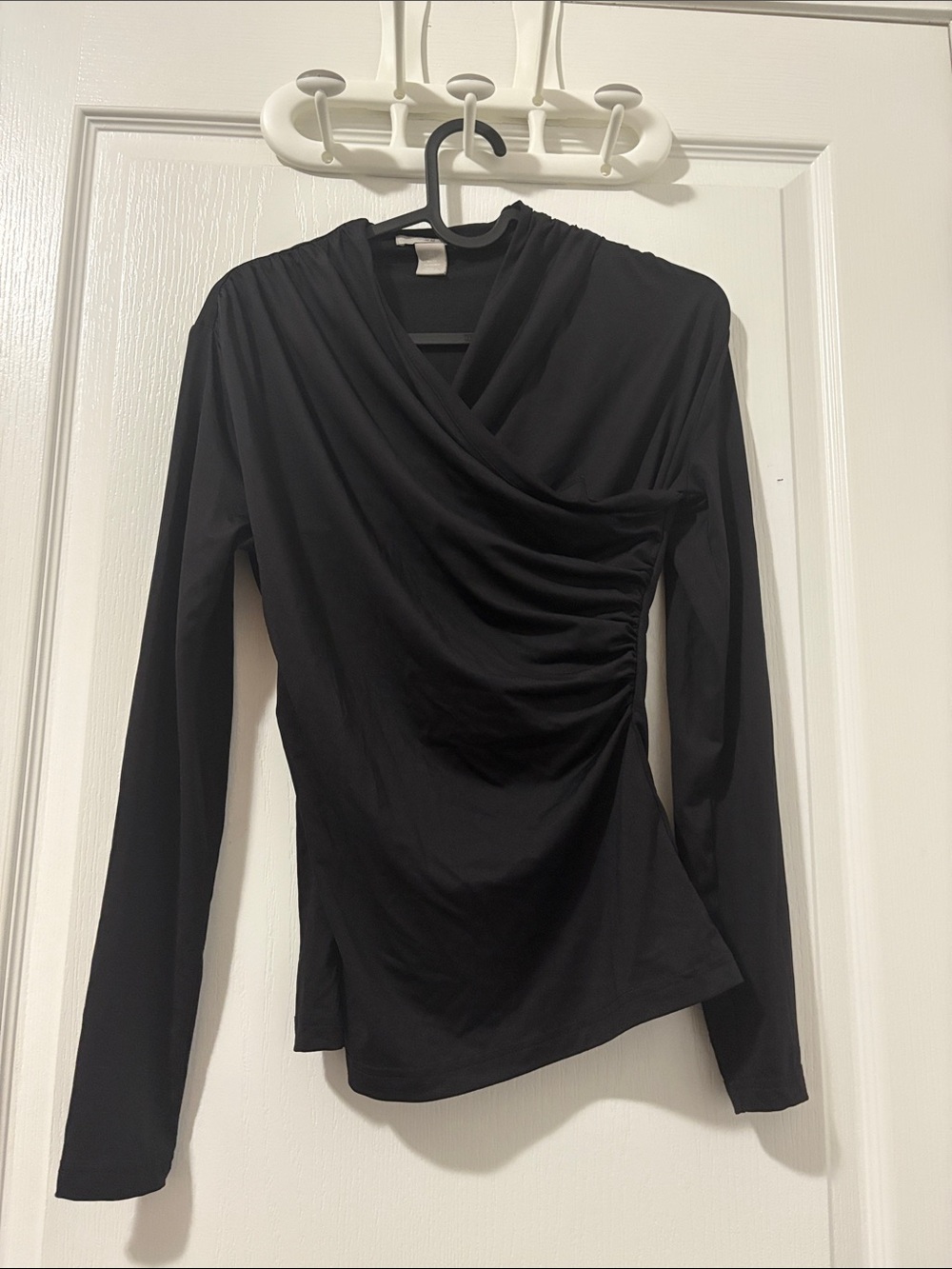 H&M Black Draped Ruched Long Sleeve Top